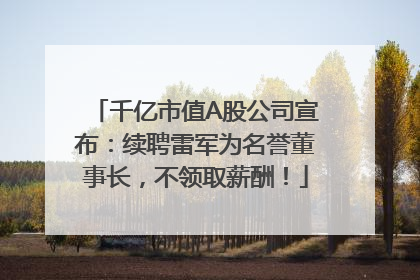 千亿市值A股公司宣布：续聘雷军为名誉董事长，不领取薪酬！