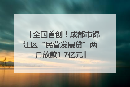 全国首创！成都市锦江区“民营发展贷”两月放款1.7亿元