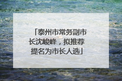 泰州市常务副市长沈峻峰，拟推荐提名为市长人选