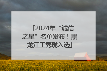 2024年“诚信之星”名单发布！黑龙江王秀珑入选